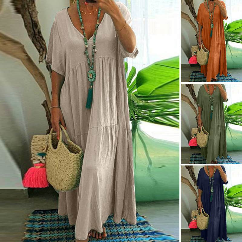 📢📢⏰Women’s Casual Long Dress with Short Sleeves