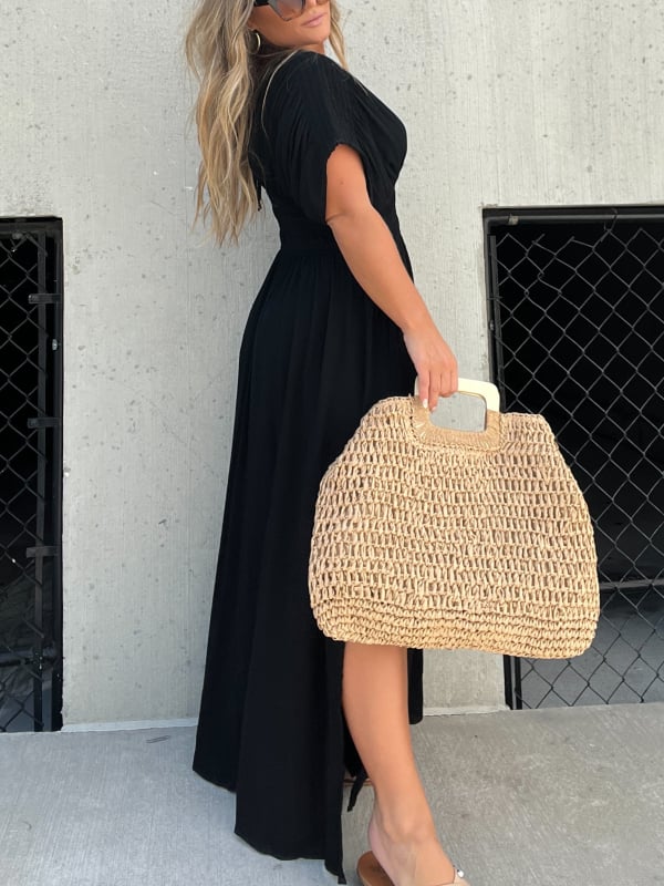 SLIT V-NECK EFFORTLESS MAXI LONG DRESS