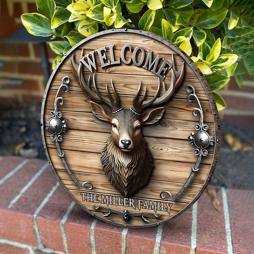 Retro Elk Welcome Sign-Artificial Wooden Wall-Hung Plaque With Rural Theme