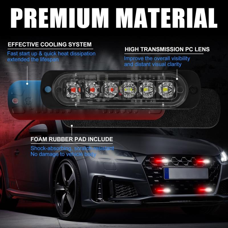 Dual-Color LED Strobe Warning Light |  Red and White Warning Light for Car Truck, Roadside Safety, Home Emergency Kits