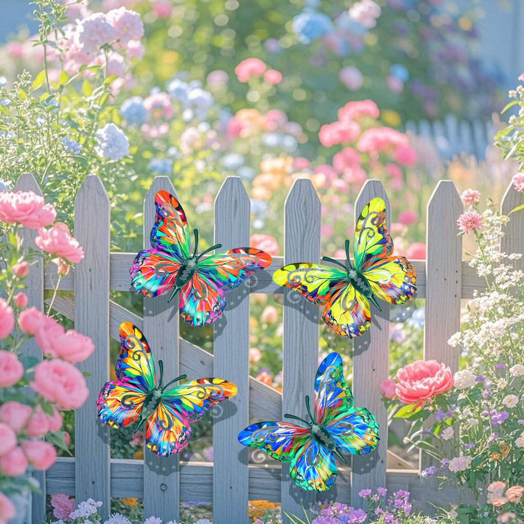 🔥4Pcs Butterfly Metal Wall Decor,Outdoor Hanging Wall Art Sculptures Decoration