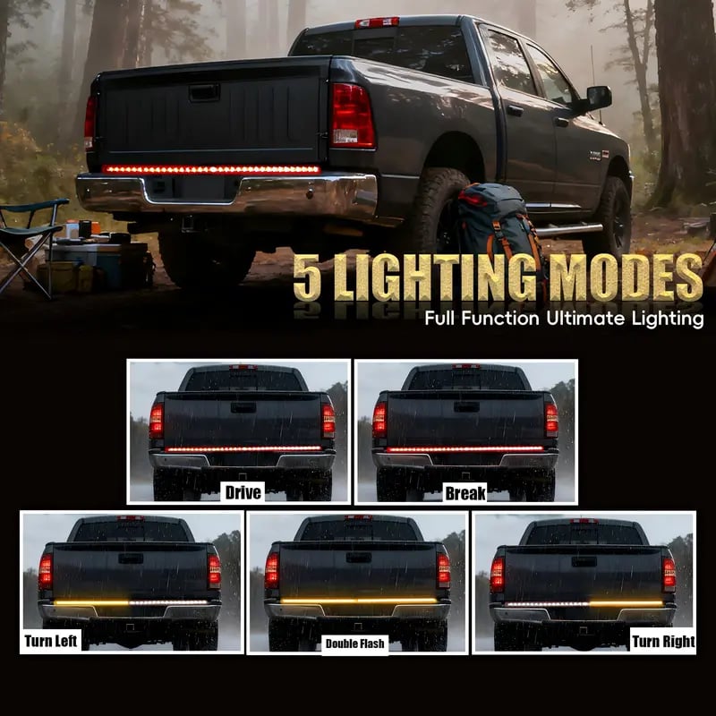 Upgraded Truck Tailgate Light Bar Strip  LED Bar with Red Running Brake Sequential Turn Signals Strobe Lighting White Reverse