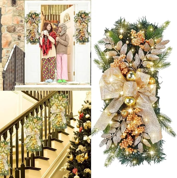 [🎅Final 3-hour Preferential Deal 🎅]🌲Christmas Cordless Stairway Swag Teardrop Trim Wreath
