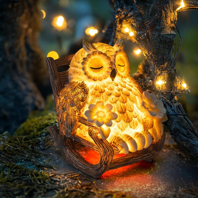 Solar-Powered Owl Statue on Chair✨ Cute LED Owl Figure