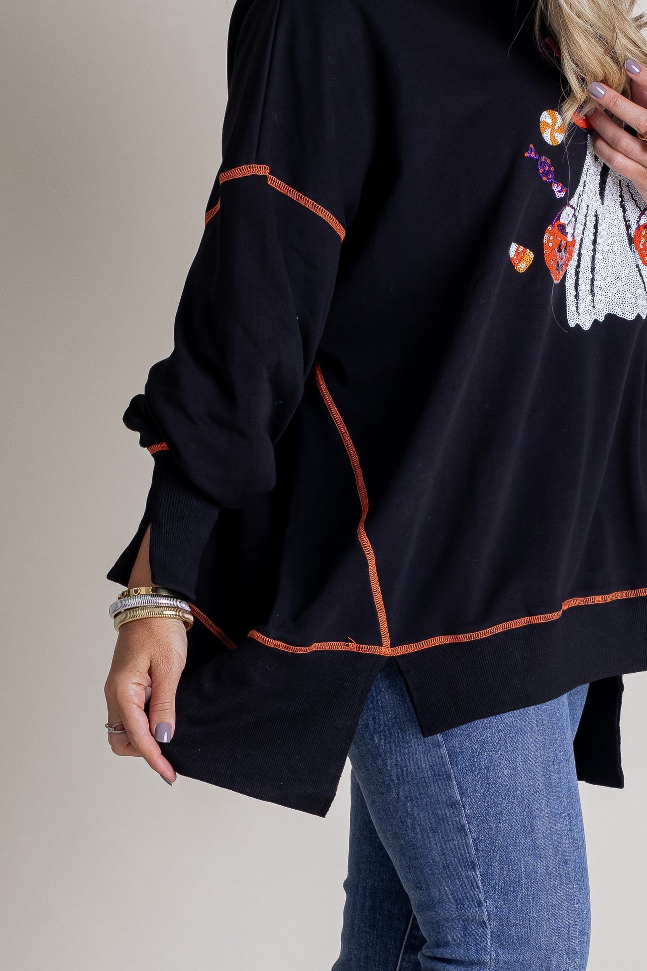Women's Halloween Sequin Ghost Top