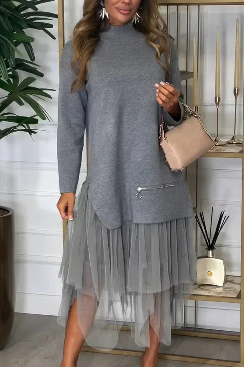 Casual Loose Solid Color Patchwork Dress