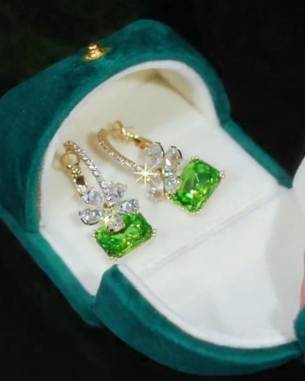 Green Flower Crystal Earrings
