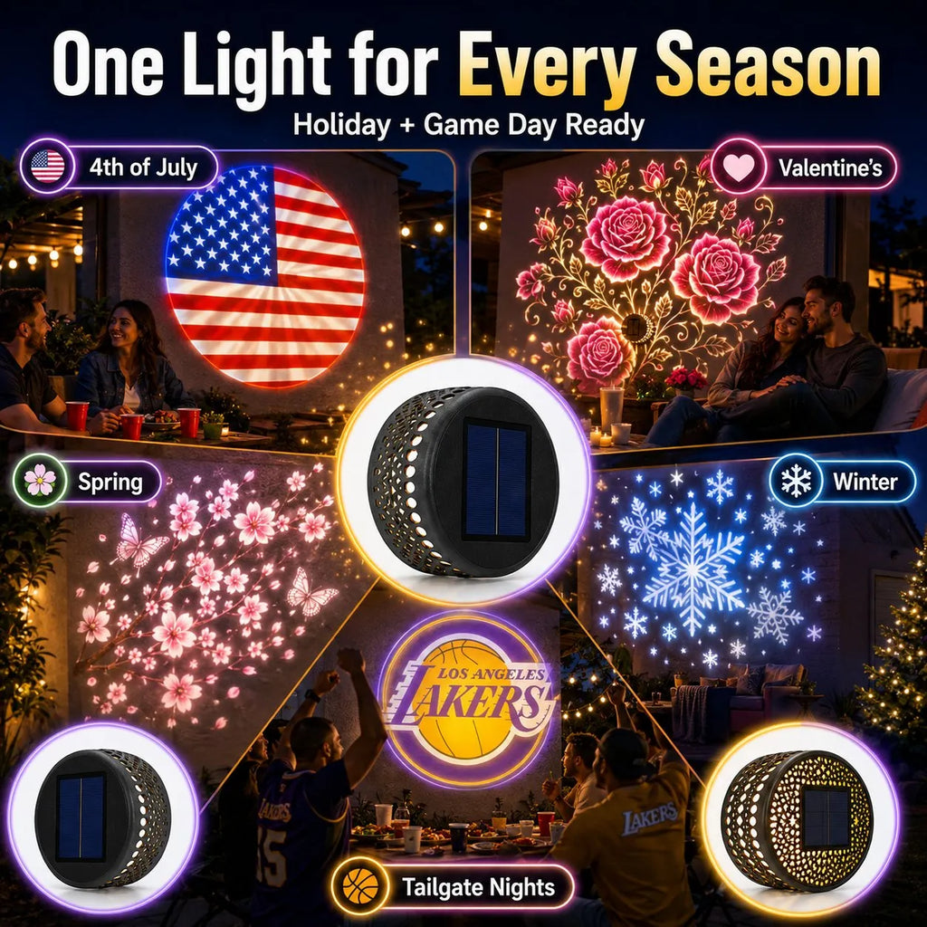 🔥HOT SALE🔥✨Smart App-Controlled Solar Wall Projection Light (Custom DIY Patterns & Team Logos Edition)