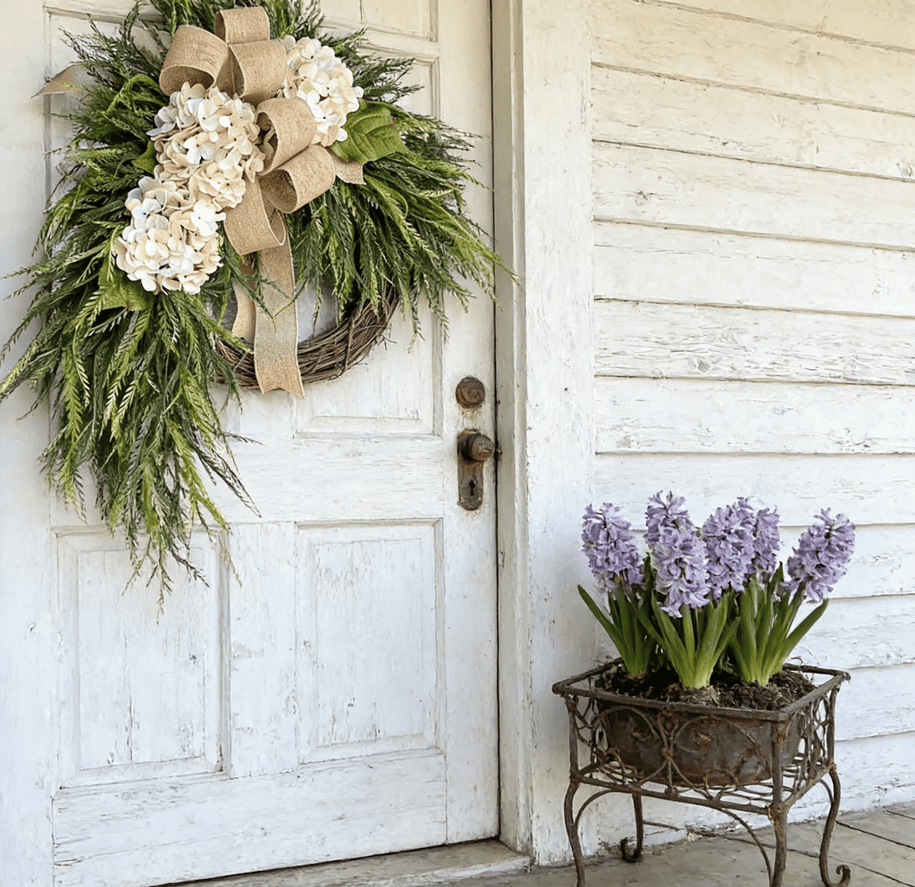 🐣Easter Sale Rustic Bohemian Wreath🌿 – Double-Sided Door Hanging with Linen Bow & Greenery