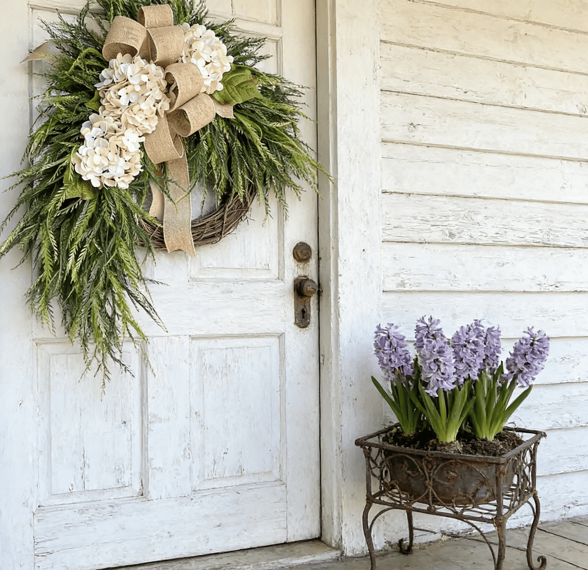 🐣Easter Sale Rustic Bohemian Wreath🌿 – Double-Sided Door Hanging with Linen Bow & Greenery