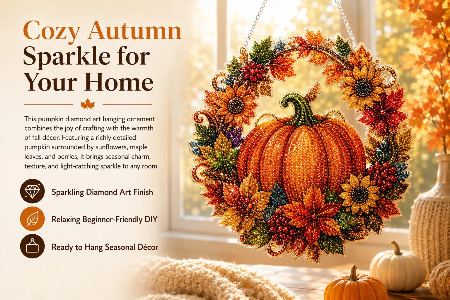 🍂✨Autumn Harvest Pumpkin Diamond Art Hanging Ornament Kit