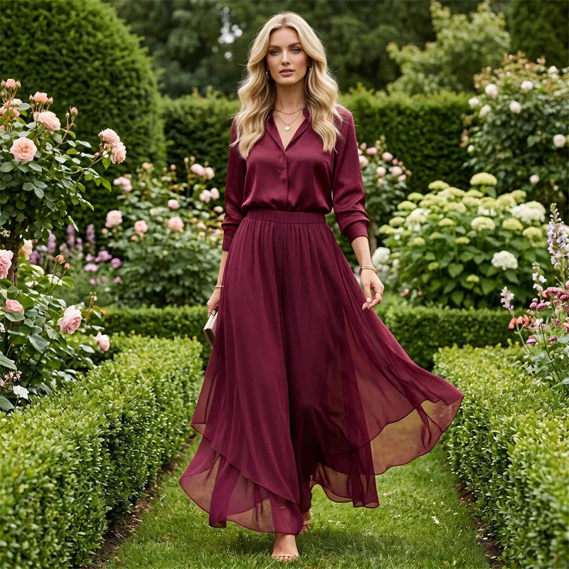 Women's Asymmetrical Chiffon Wide-Leg Pants