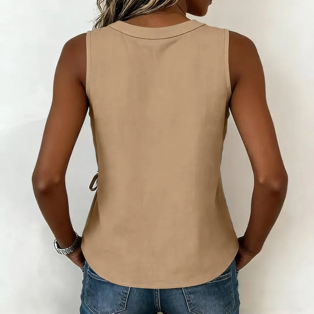 Women's Wrap Tank Top Ruched Tie Side V Neck