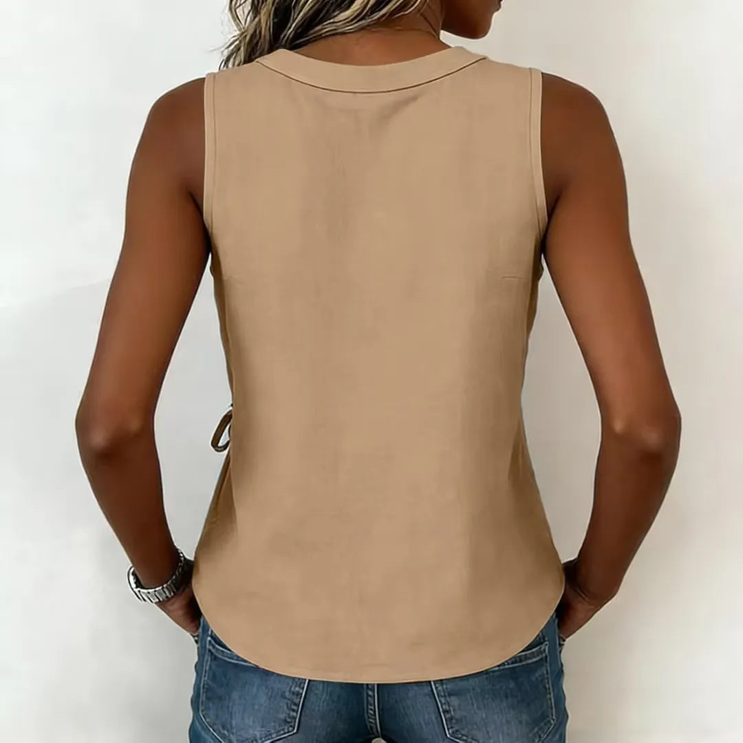 Women's Wrap Tank Top Ruched Tie Side V Neck