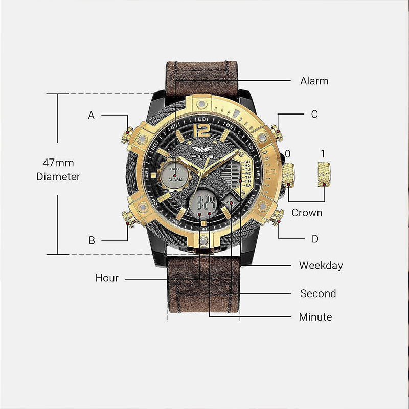 📢📢⏰Multifunctional Dual Display 3ATM Waterproof Men's Quartz Sports Watch