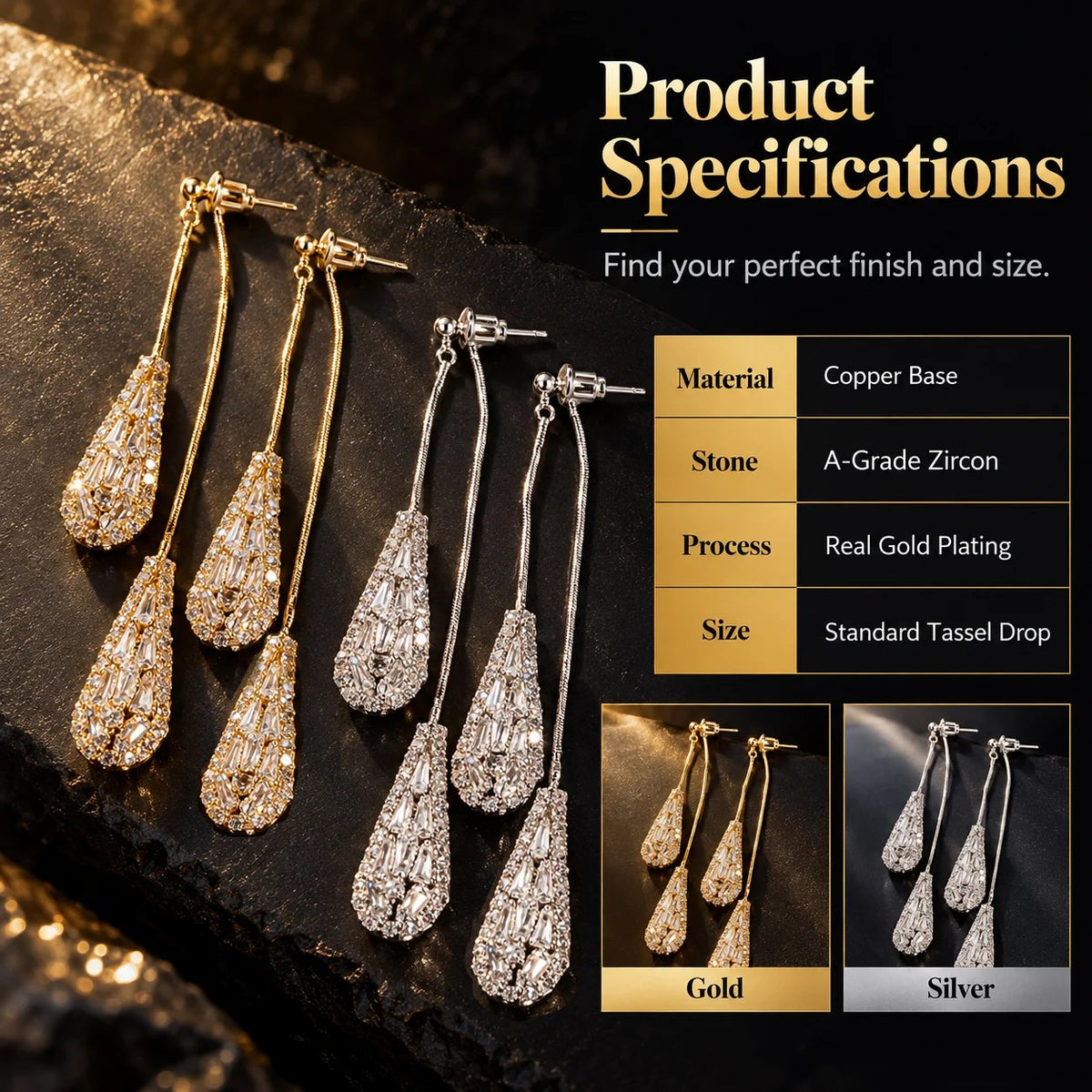 ✨Elegant Zircon Two-Way Teardrop Tassel Earrings for Women💖
