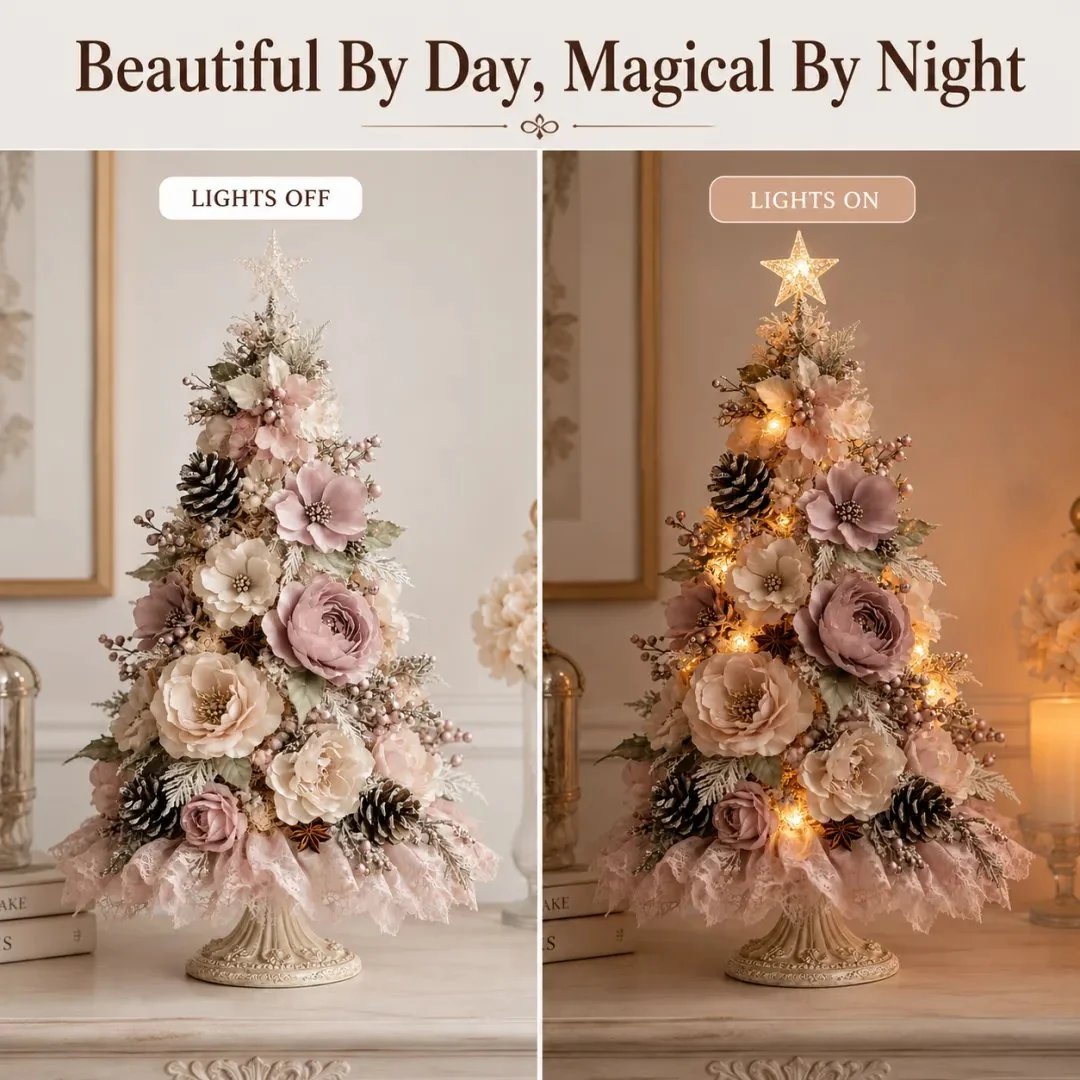 🌸🎄Blush Bloom Pre-Lit Floral Christmas Tree
