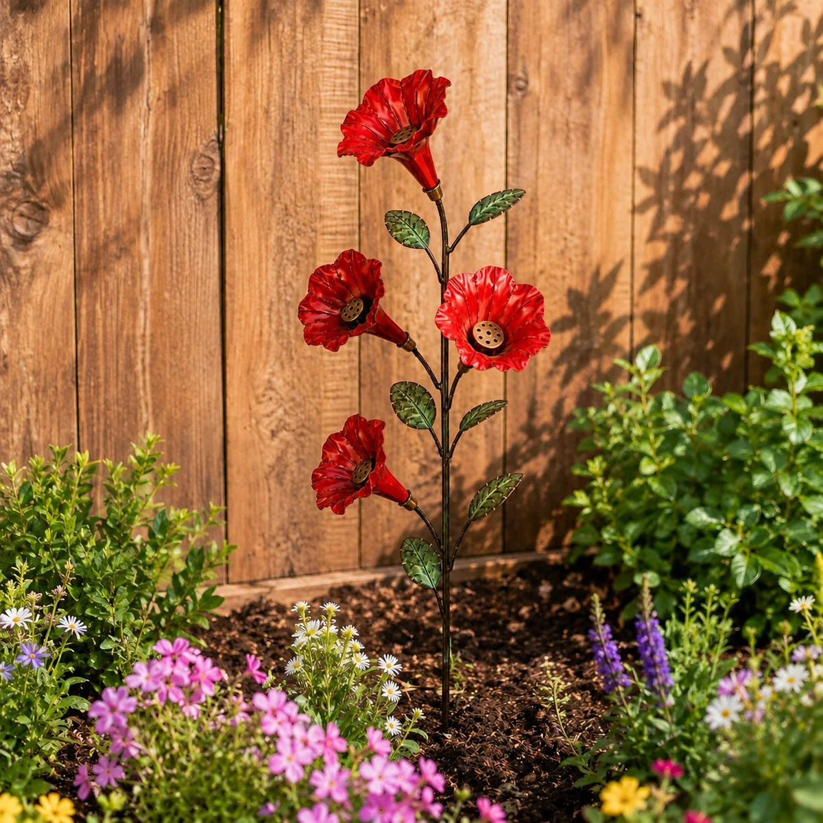 🎉✨ Vintage Red Flower Hummingbird Feeder Garden Stake
