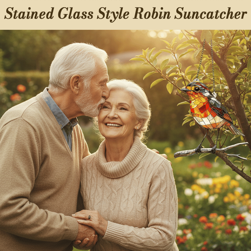 🎄Stained Glass Style Robin Suncatcher