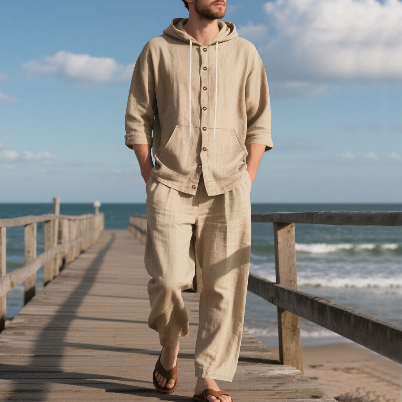 💥Men's Loose Hooded Long Sleeve Top & Wide-Leg Pants 2-Piece Set
