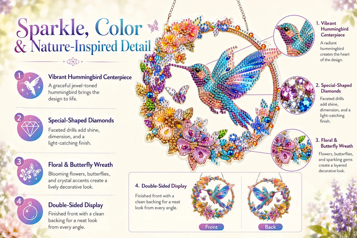 💥Hummingbird Diamond Art Hanging Ornament Kit – Sparkling DIY Window Ornament 🐦✨
