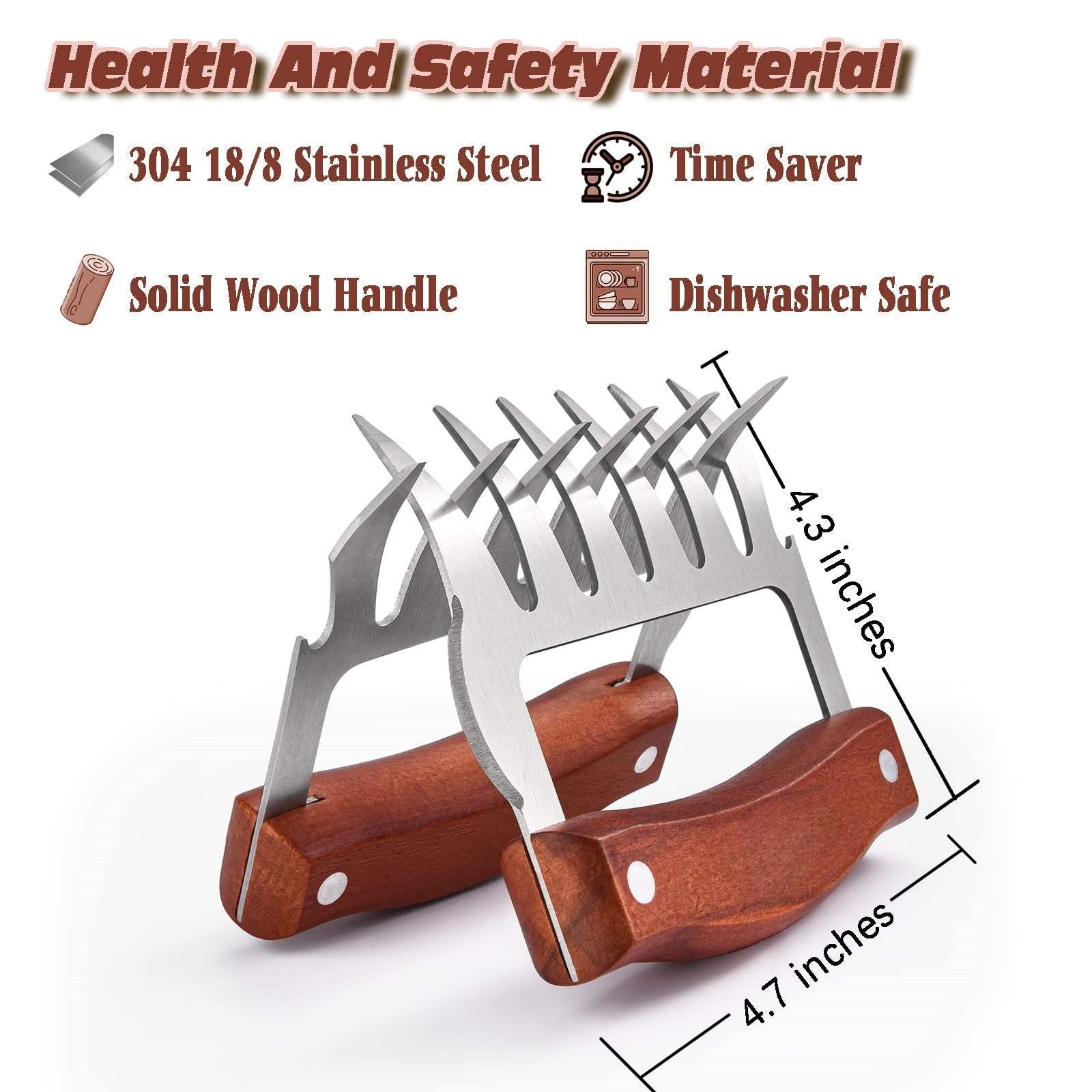 Set of 2 Stainless Steel Meat Handler Shredder Claws