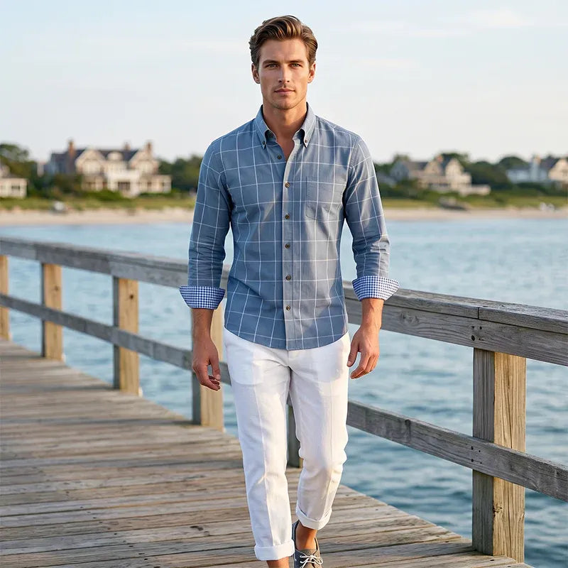 👔  NOW! ⏰ Men's Modern Fit Windowpane Shirt – Tailored cut, breathable cotton & classic check – perfect for office, smart casual or summer events ✨
