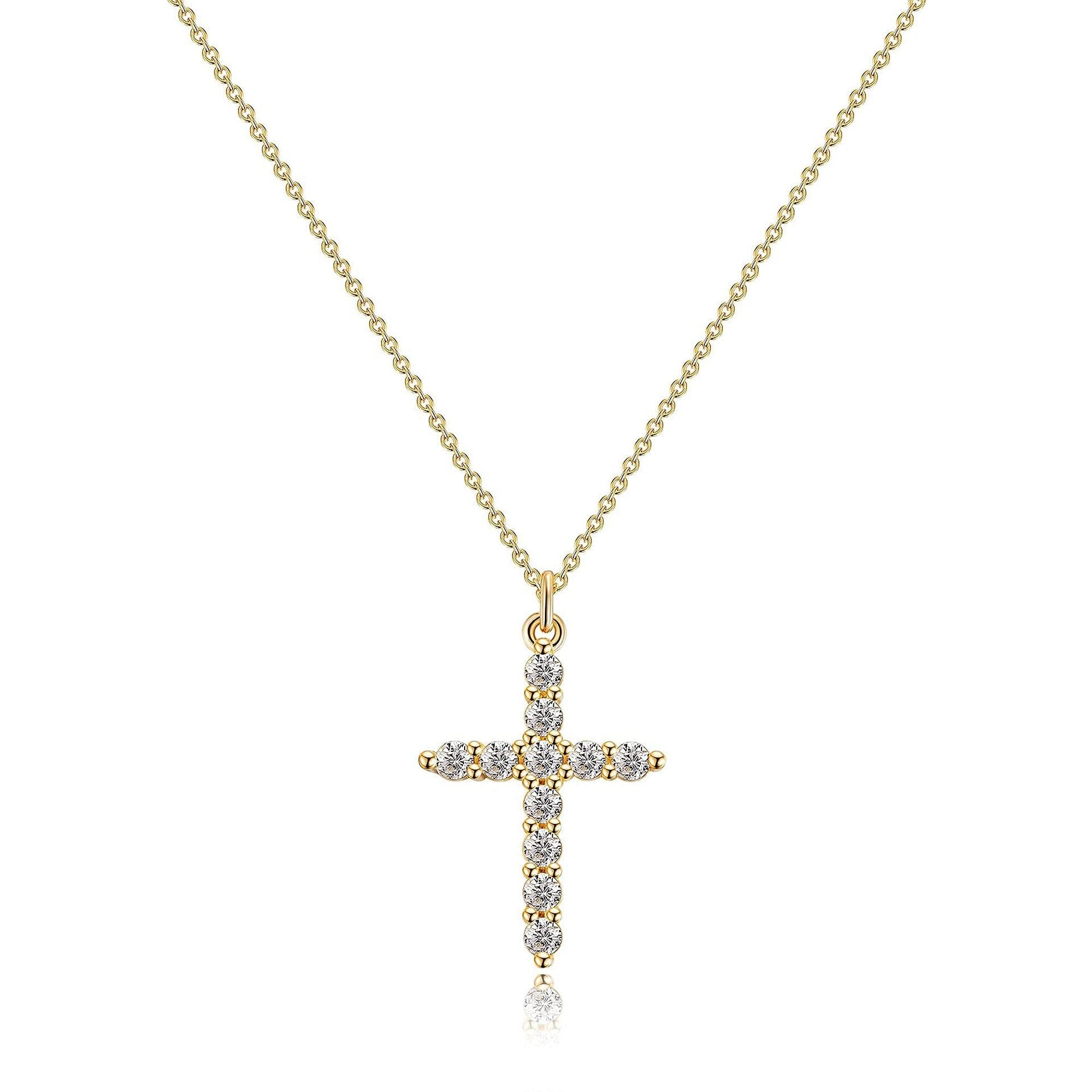 Paved Cross Rotated Crown Necklace