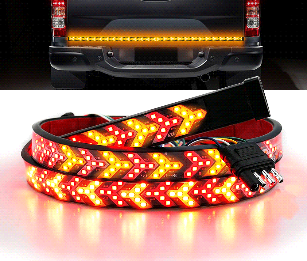 Upgraded Truck Tailgate Light Bar Strip  LED Bar with Red Running Brake Sequential Turn Signals Strobe Lighting White Reverse