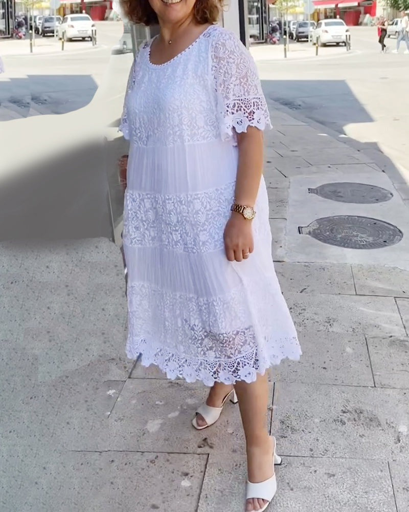 🔥 Solid Color Short Sleeve Lace Dress