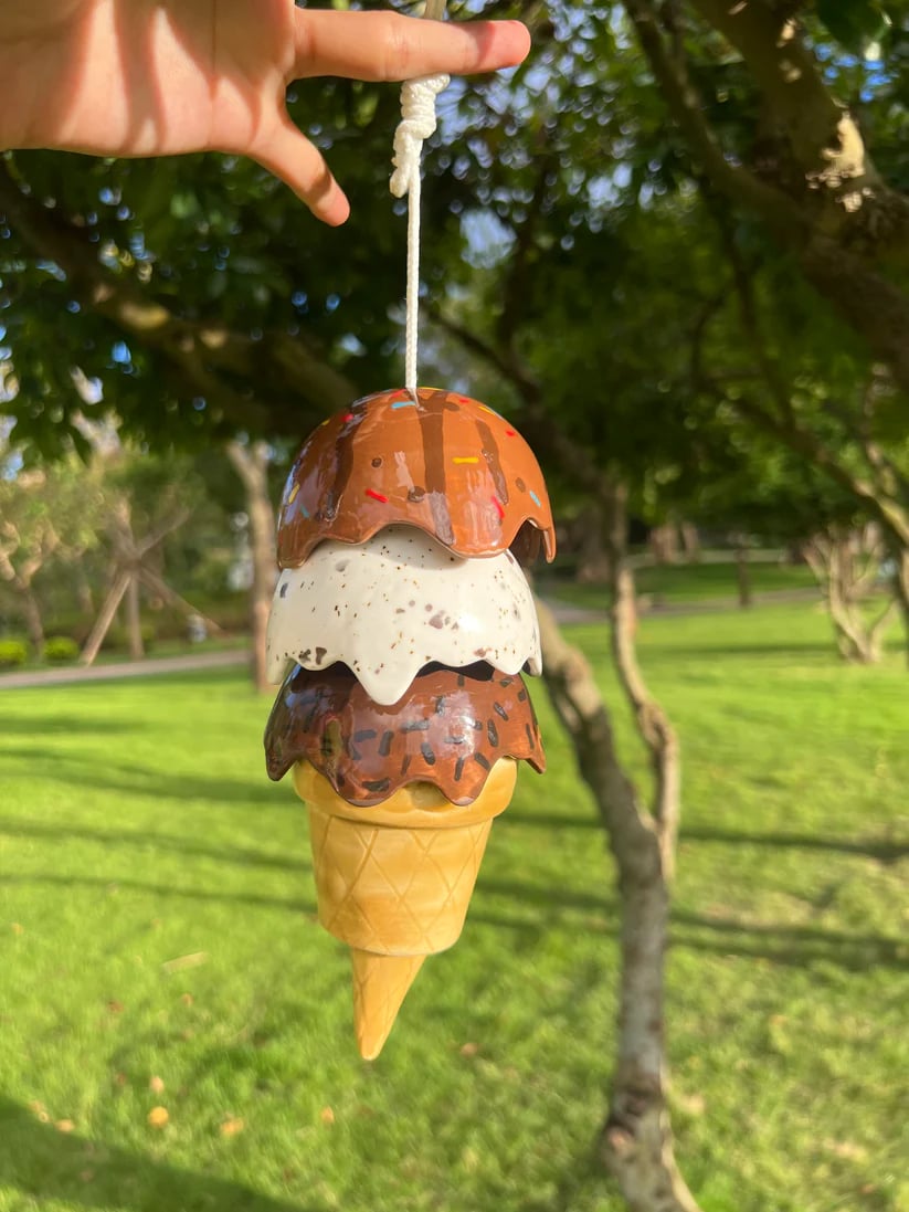 🔥🍨Handmade Ceramic Ice Cream Wind Chime: Garden Decor. Gift