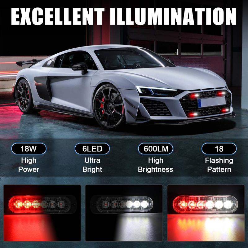 Dual-Color LED Strobe Warning Light |  Red and White Warning Light for Car Truck, Roadside Safety, Home Emergency Kits