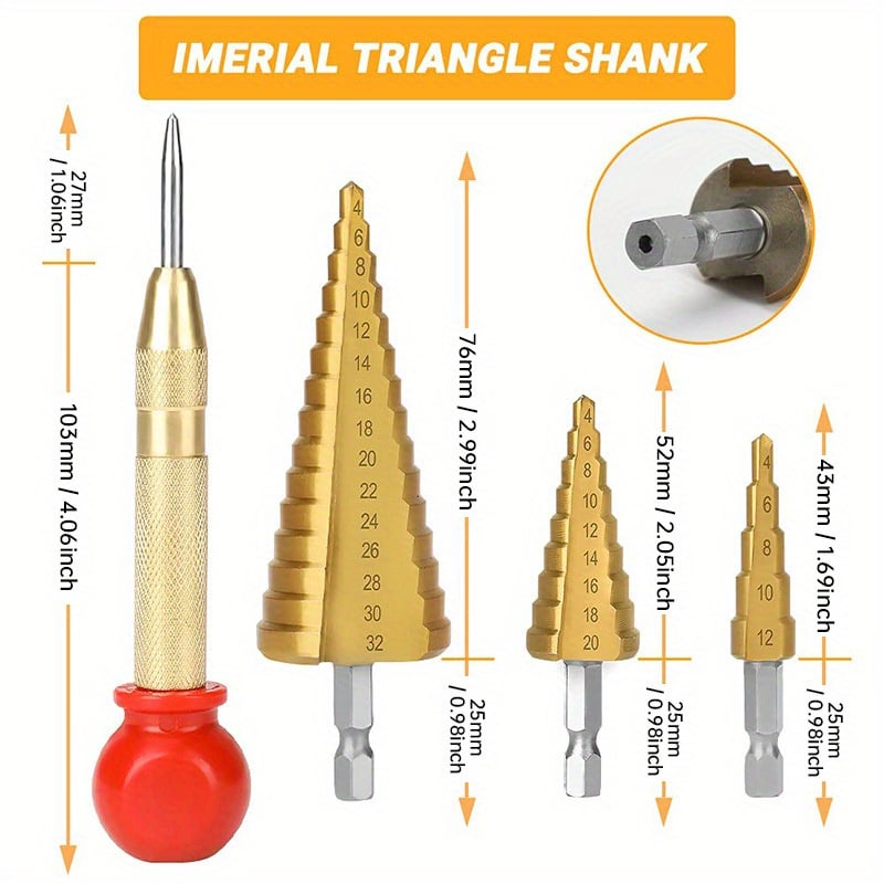 18pcs Drill Bit Collection/Pagoda Drill/Center Punch/Three-Point Woodworking Drill/Five-Blade Chamfering Tool/Wood Plug Drill