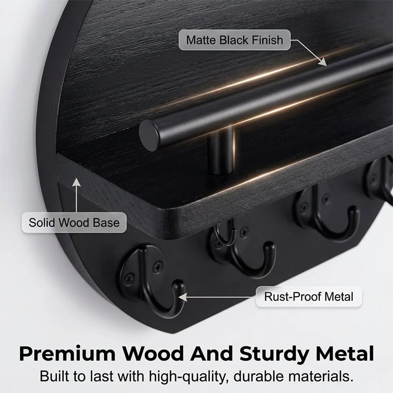 🎉🏠 🔑 Wall Mount Key Holder with Shelf & Hooks – Space-saving, sturdy & easy install – Organize keys & mail at your entryway ✨