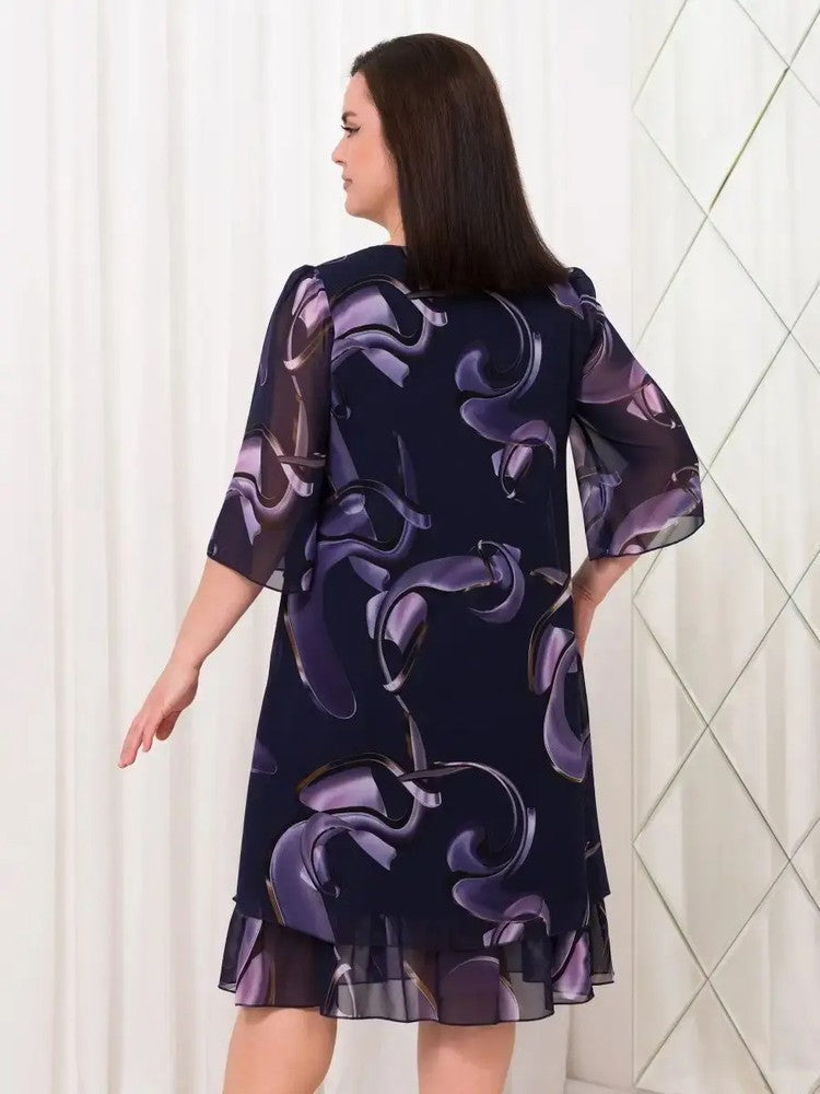 💕New ruffled sleeve Elegant printed chiffon dresses.