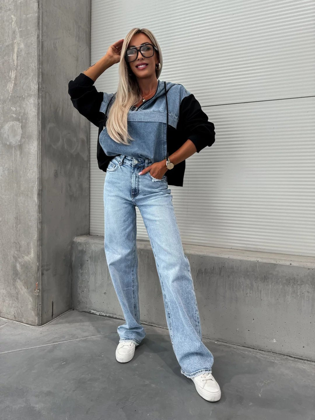 Women's Hooded Denim Patchwork Sweatshirt🍂