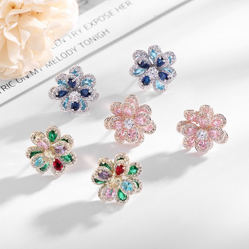(Spring Limited Edition) Colorful Zircon Flower Earrings