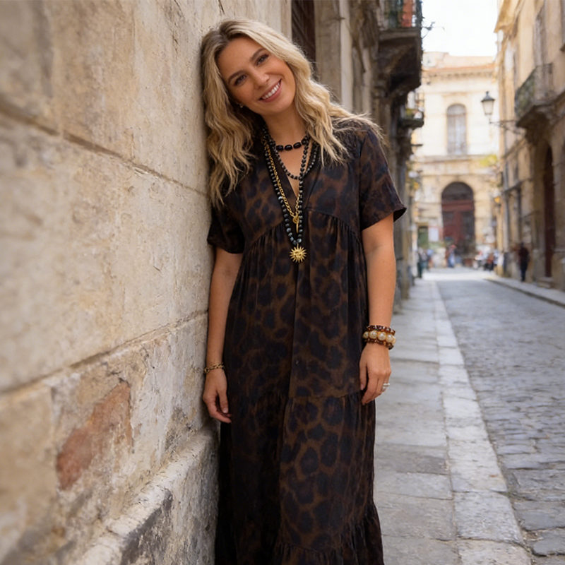 🌸❤️‍🔥Women's V-Neck Leopard Print Maxi Dress