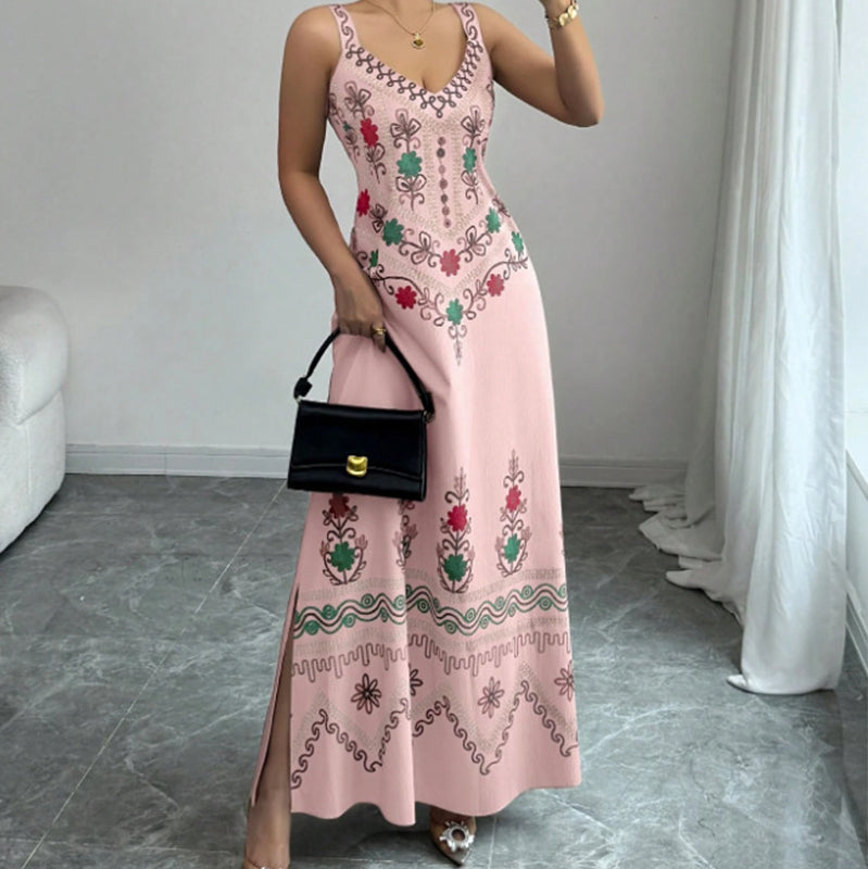 📢📢⏰Sleeveless V-Neck Floral Print Slit Dress