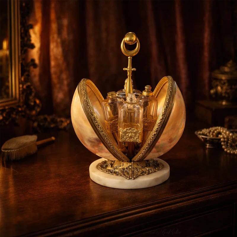 Vintage Shell Perfume Display(includes 4 empty perfume decanters)