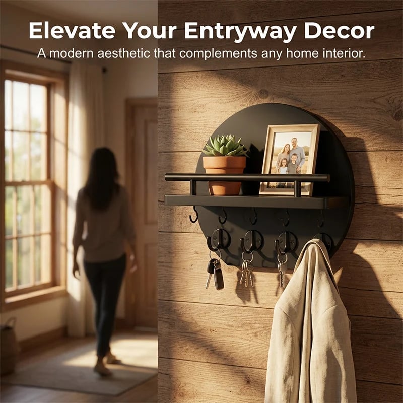 🎉🏠 🔑 Wall Mount Key Holder with Shelf & Hooks – Space-saving, sturdy & easy install – Organize keys & mail at your entryway ✨
