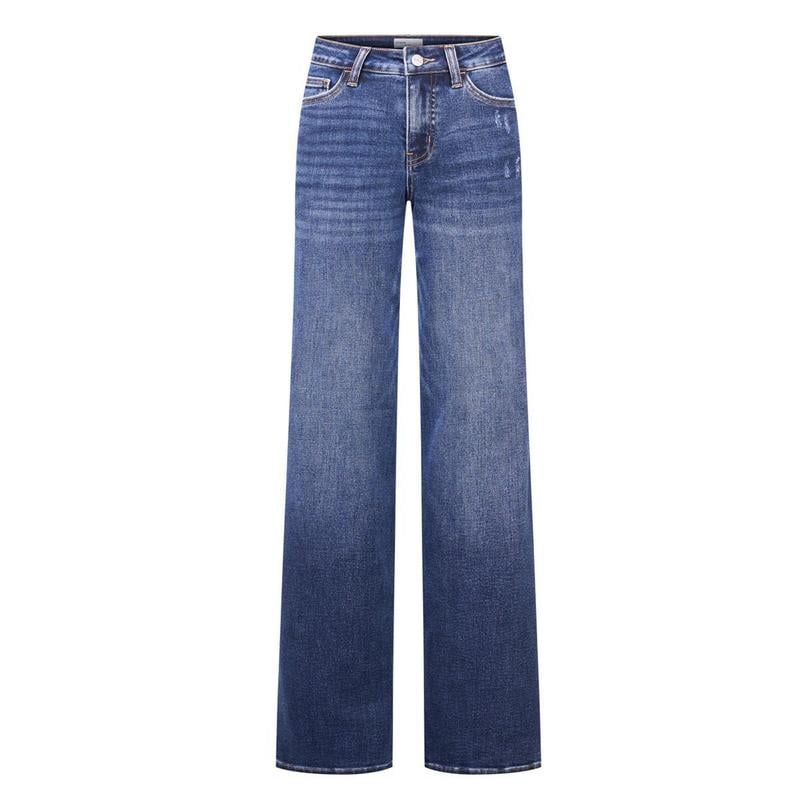 New Mid-Low Rise Tummy Control Curve-Hugging Plus Size Stretch Distressed Wide-Leg Jeans