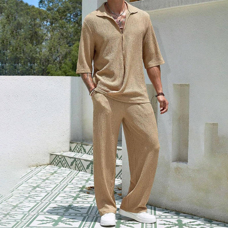 💖Men's 2 Pieces Short Sleeve V-Neck Top & Pants Sets