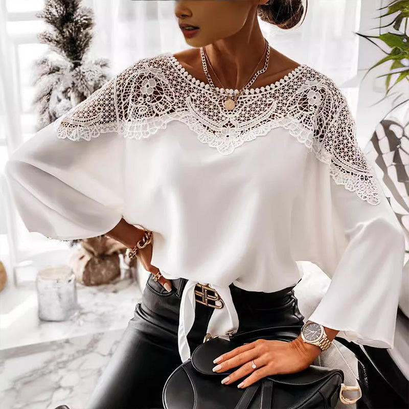 🎉Women's Autumn 3/4 Sleeves Sexy Lace Sewn Elegant Vintage Style Blouse.