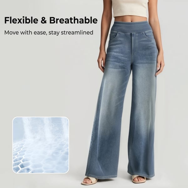🏆High Waist Comfy Stretch Knit Wide Leg Jeans with Multiple Pockets