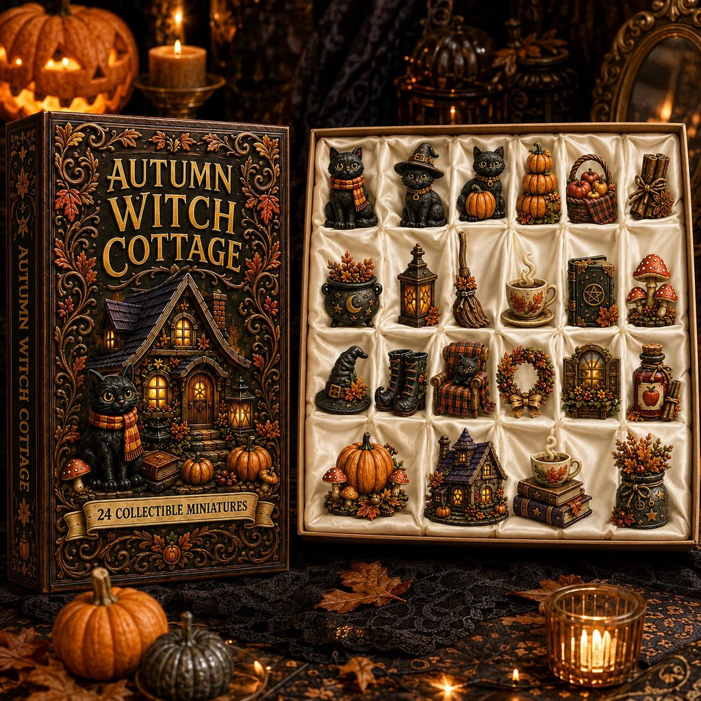 24 Cozy Witchy Miniatures, Black Cat Collectibles & Magical Fall Cottage Surprises, Acrylic Charms Blind Box