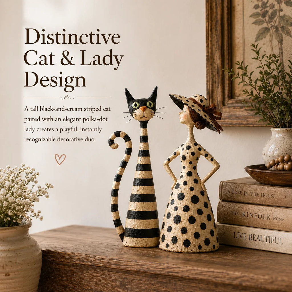 🎉✨Vintage  Cat & Lady Sculptures