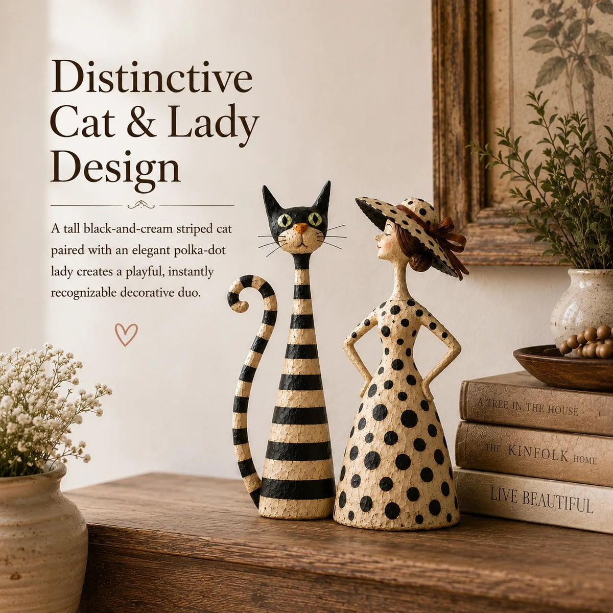 🎉✨Vintage  Cat & Lady Sculptures