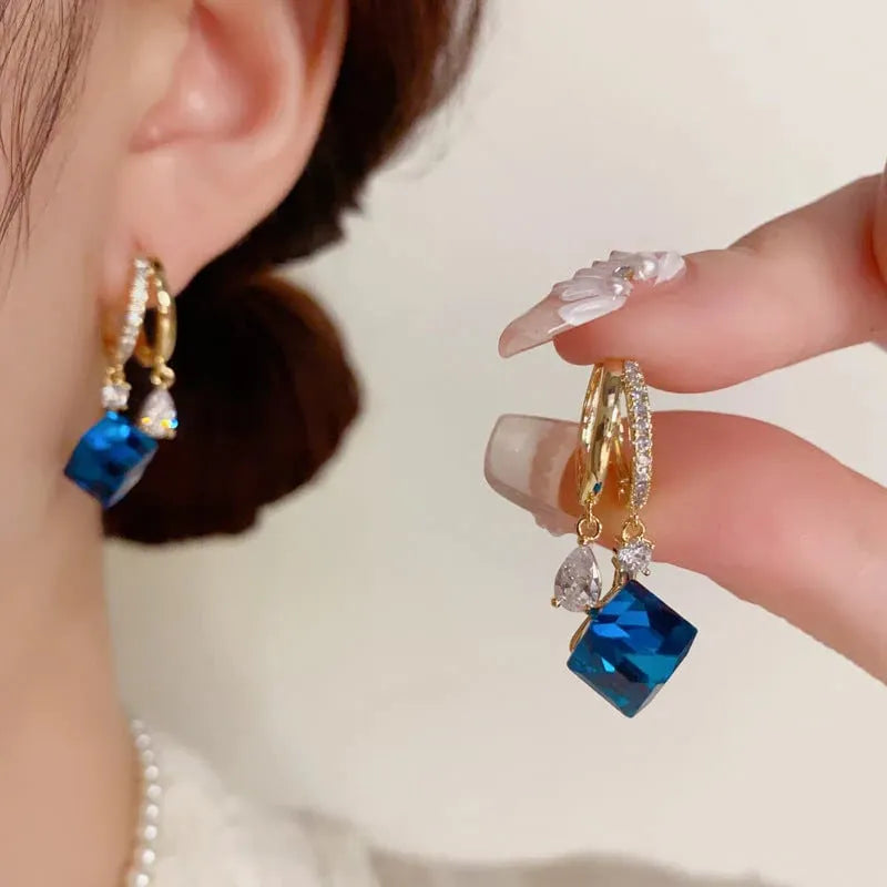 💎Square earrings with blue crystal