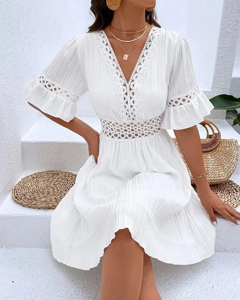 🔻V-Neck Cutout Ruffle Sleeve Mini Dress